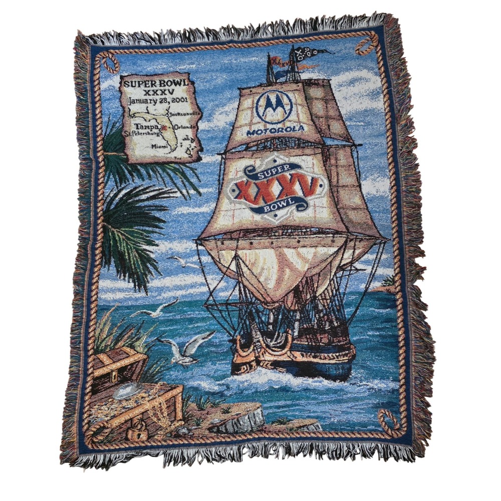 Vintage Super Bowl XXXV 2001 Woven Tapestry Throw Blanket by Northwest Co 48x58